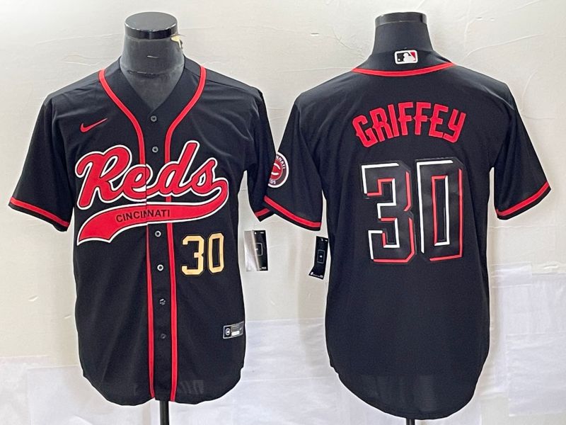 Men Cincinnati Reds 30 Griffey Black Co Branding Nike Game MLB Jersey style 2